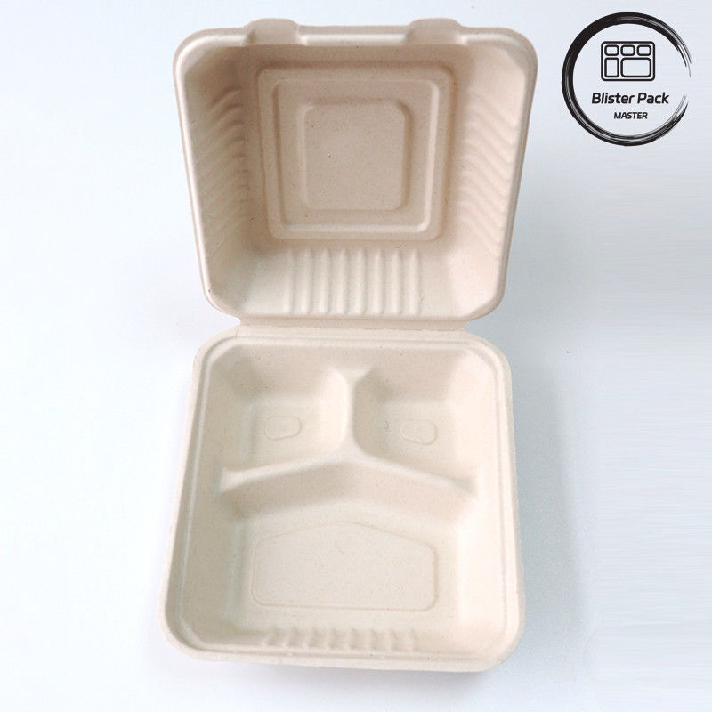Blister Eco Compostable Clamshell 3 Compartment одноразовая коробка для обеда сахарный тростник