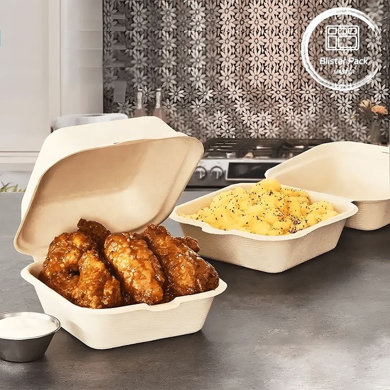Blister Eco Compostable Clamshell 3 Compartment одноразовая коробка для обеда сахарный тростник