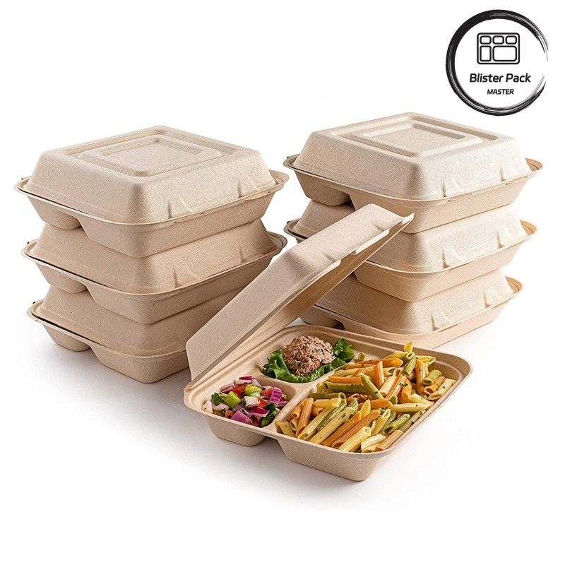 Blister Eco Compostable Clamshell 3 Compartment одноразовая коробка для обеда сахарный тростник